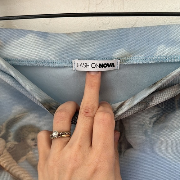 Fashion Nova Pastel Blue Cherub Angel Print Mesh Mini Skirt Medium - Picture 6 of 8